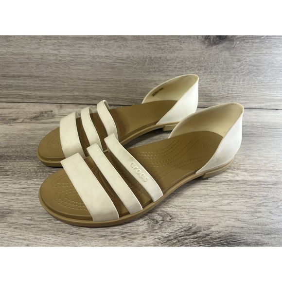 Crocs Tulum Toe Post Sandal Womens Size 9 Cream White Slip-On Shoes Slip On - Picture 2 of 8